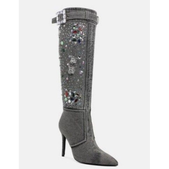 Shoes - NEW! Women's London Rag Cornik Multi-Color Stone Black Denim Boots, Size 6.5